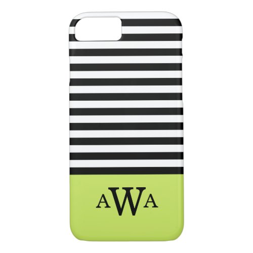 Triple Letter Monogram Green Black White Stripes iPhone 87 Case