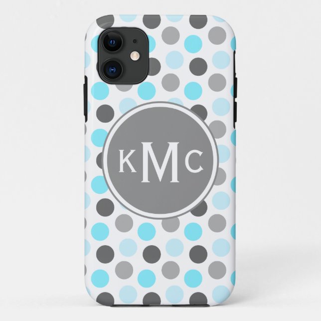 Triple Monogram Blue Gray Dots Case-Mate iPhone Case (Back)