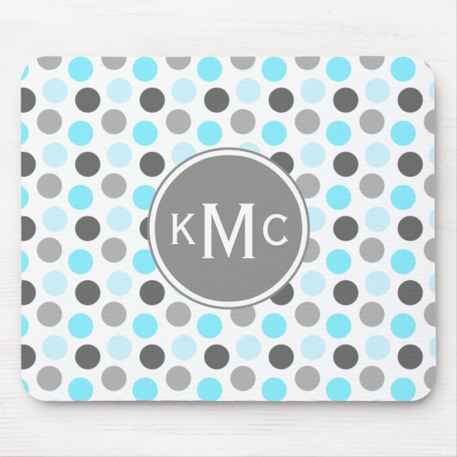 Triple Monogram Blue Gray Dots Mouse Pad (Front)