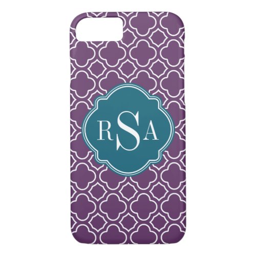 Triple Monogram Blue Purple Quatrefoil Pattern iPhone 87 Case