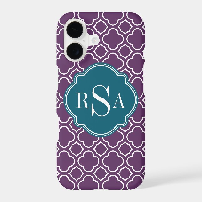 Triple Monogram Blue Purple Quatrefoil Pattern Iphone Case (Back)