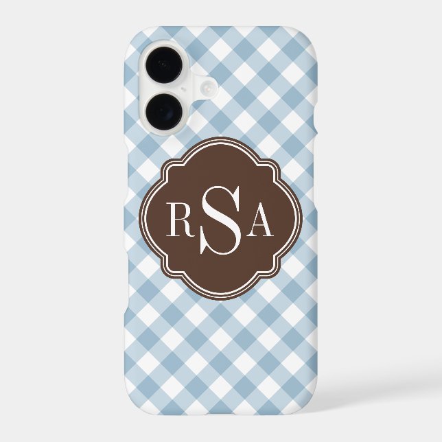Triple Monogram Brown Blue Gingham Pattern Iphone Case (Back)