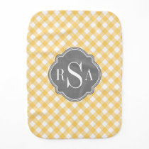 Triple Monogram Grey Yellow Gingham Pattern Burp Cloth Triple Monogram Grey Yellow Gingham Pattern Burp Cloth