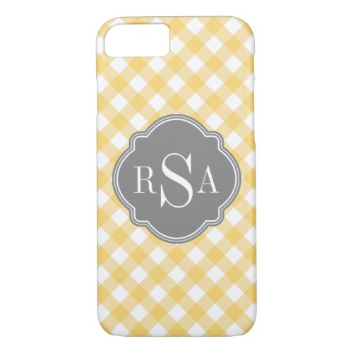 Triple Monogram Grey Yellow Gingham Pattern iPhone 87 Case
