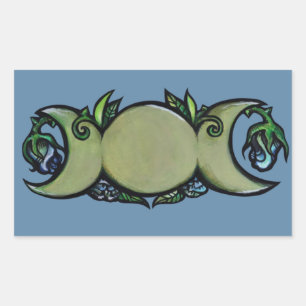 Triple Moon Bloom – Botanical Wiccan Symbol Rectangular Sticker