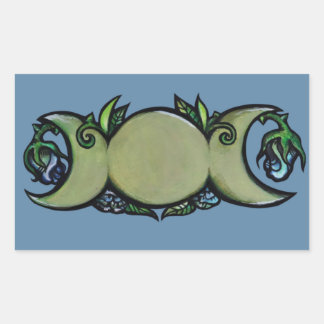 Triple Moon Bloom – Botanical Wiccan Symbol   Rectangular Sticker