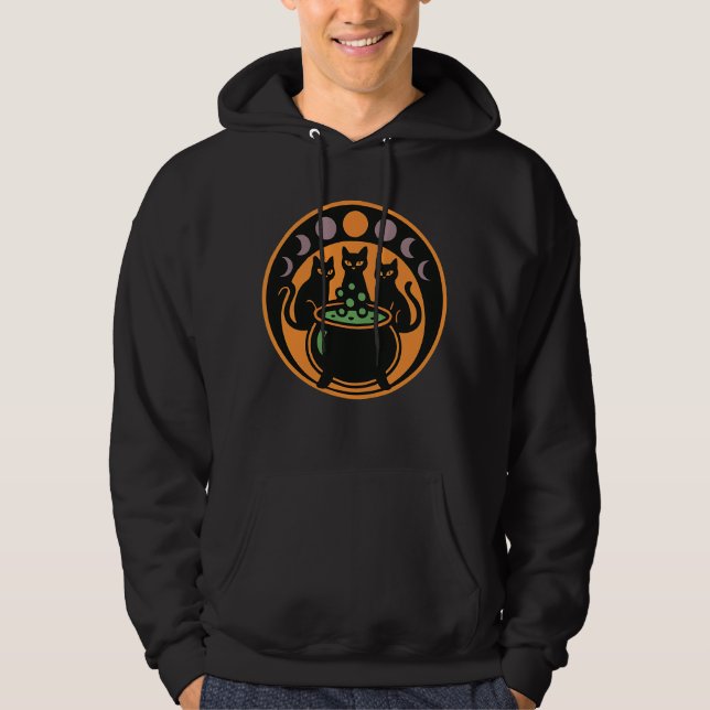 Triple Moon Brew, Halloween Vibes and Cat Lovers Hoodie (Front)