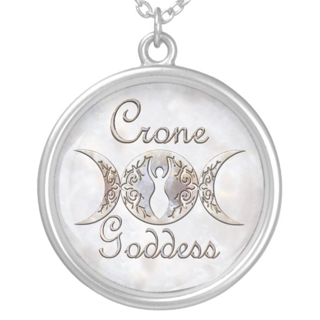 Triple Moon Crone Goddess Moonstone Silver Plated Necklace (Front)