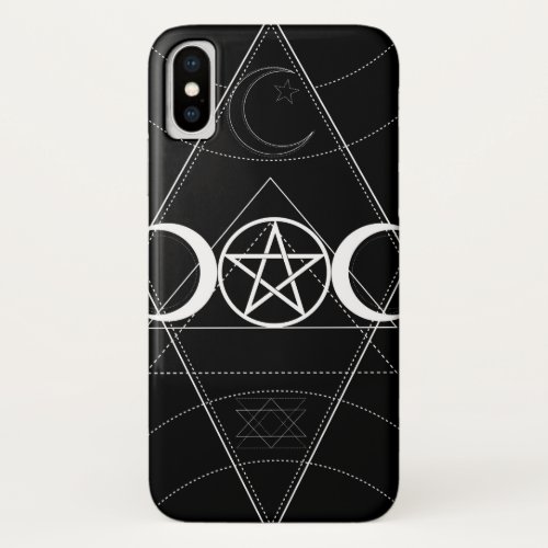 Triple Moon Geometry Pentagram Black  White Wicca iPhone X Case