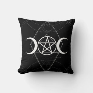 Triple Moon Geometry Pentagram Black & White Wicca Throw Pillow