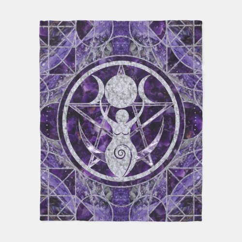 Triple Moon _ Goddess _Amethyst and Silver Fleece Blanket