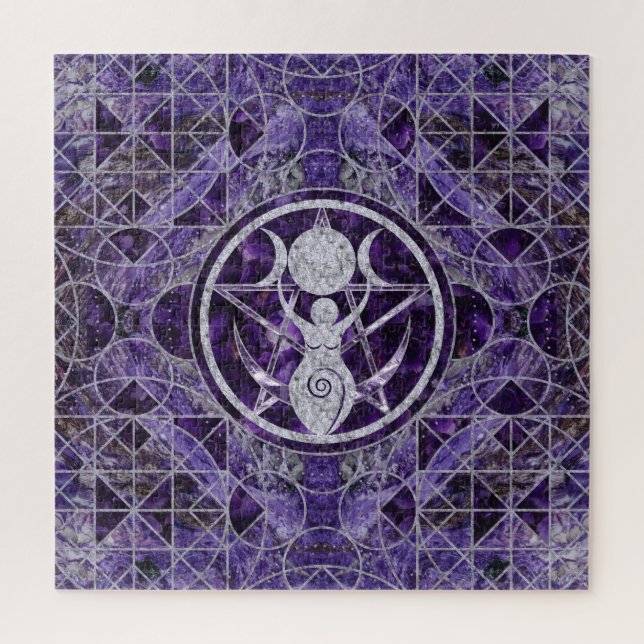 Triple Moon - Goddess -Amethyst and Silver Jigsaw Puzzle (Vertical)