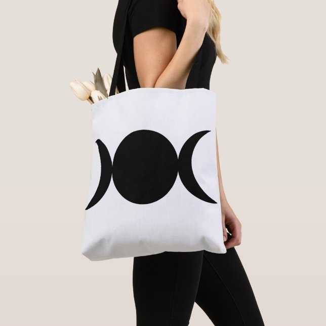 Triple Moon Goddess Black & White Tote Bag (Close Up)