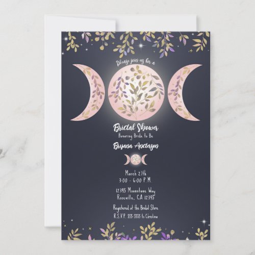 Triple Moon Goddess Botanical Blue Bridal Shower Invitation