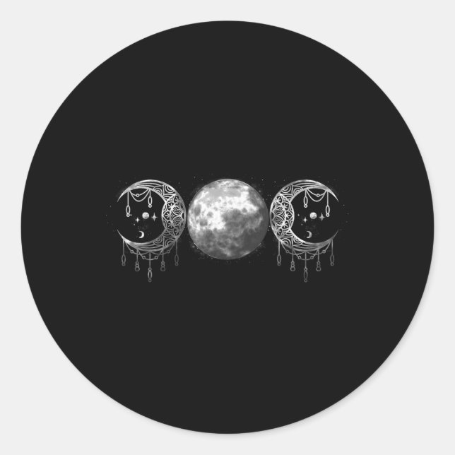 Triple-moon Goddess Feminist Pagan Witch Halloween Classic Round Sticker (Front)