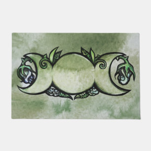 Triple Moon Goddess Gaia Artwork Green Witch Doormat
