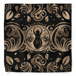 Triple Moon Goddess Gold and Black Bandana