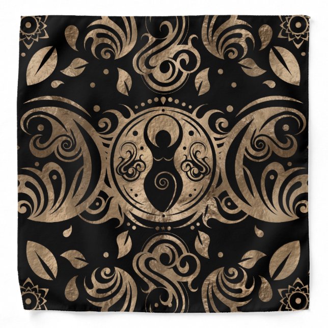 Triple Moon Goddess Gold and Black Bandana (Front)