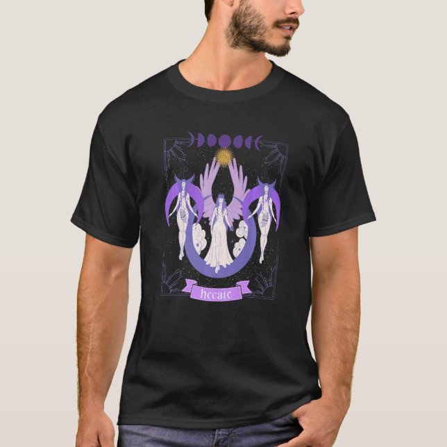Triple Moon Goddess Hecate Tarot Card Wiccan Pagan T-Shirt (Front)