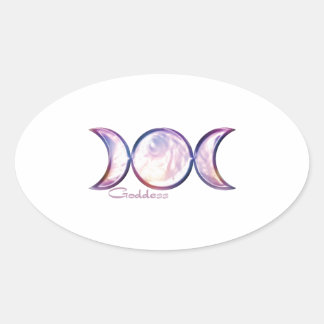 triple moon goddess iridescent pearl oval sticker