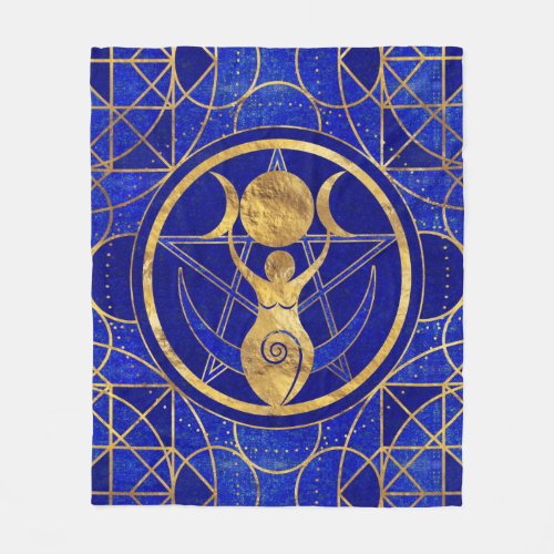 Triple Moon _ Goddess _Lapis Lazuli and Gold Fleece Blanket