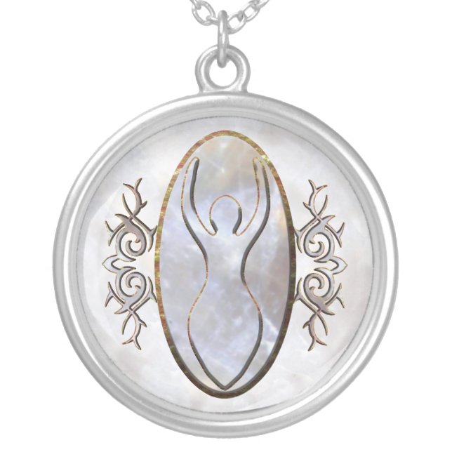 Triple Moon Goddess Moonstone Silver Plated Necklace (Front)