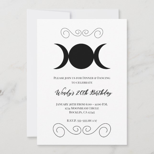 Triple Moon Goddess Pentacle Birthday Party  Invitation (Front)