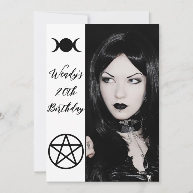 Triple Moon Goddess Pentacle Birthday Party Photo Invitation (Front)