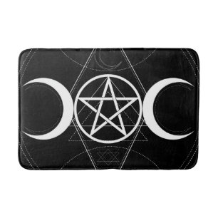 Triple Moon Goddess Pentagram Black & White Wicca Bath Mat