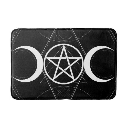 Triple Moon Goddess Pentagram Black  White Wicca Bath Mat
