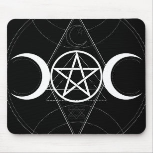 Triple Moon Goddess Pentagram Black & White Wicca Mouse Pad