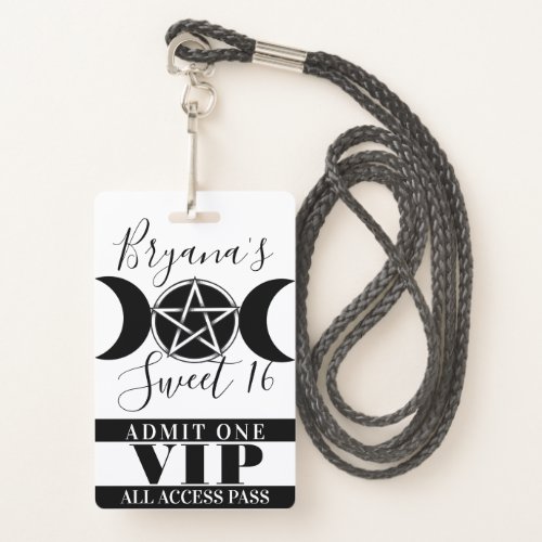 Triple Moon Goddess Pentagram Magic Party VIP Pass Badge