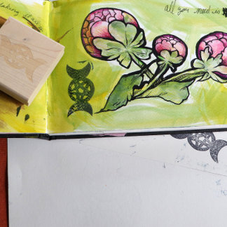 Triple Moon Goddess Pentagram Rubber Stamp