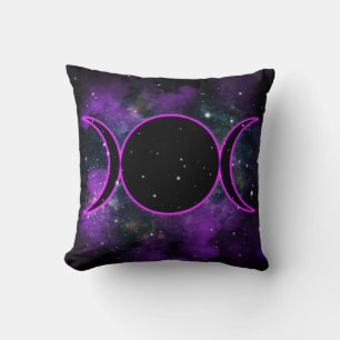 Triple Moon Goddess Purple Glow Universe Space Throw Pillow