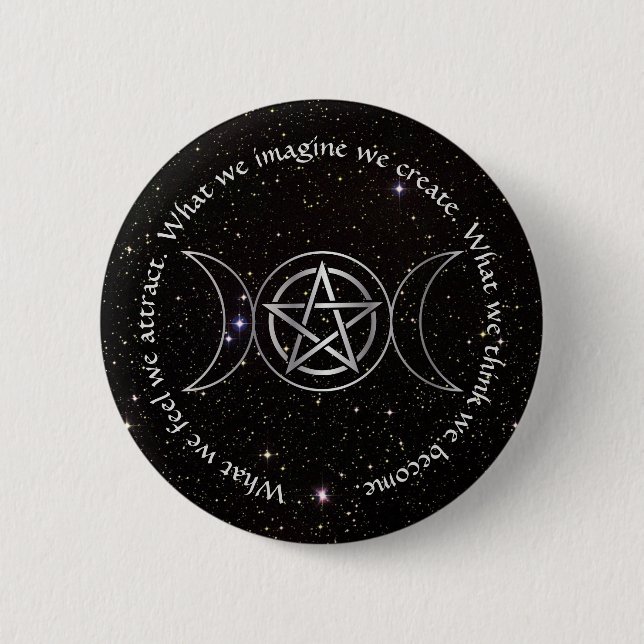 Triple Moon Goddess Wicca Pentacle Button (Front)