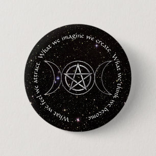 Triple Moon Goddess Wicca Pentacle Button