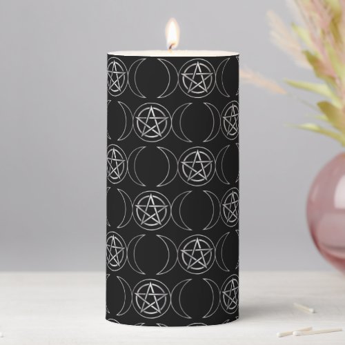 Triple Moon Goddess Wicca Pentacle Pillar Candle