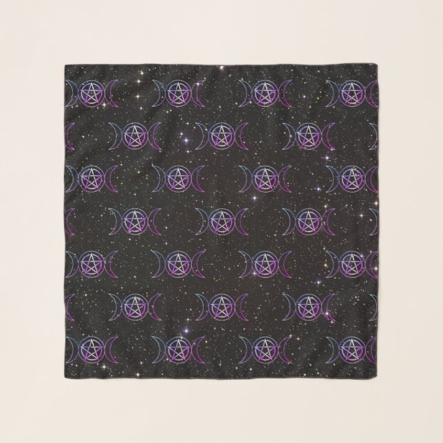 Triple Moon Goddess Wicca Pentacle Scarf (Front)