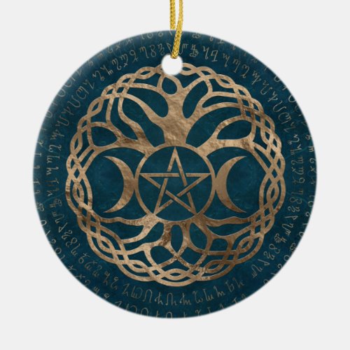 Triple Moon Goddess with pentagram Ceramic Ornament