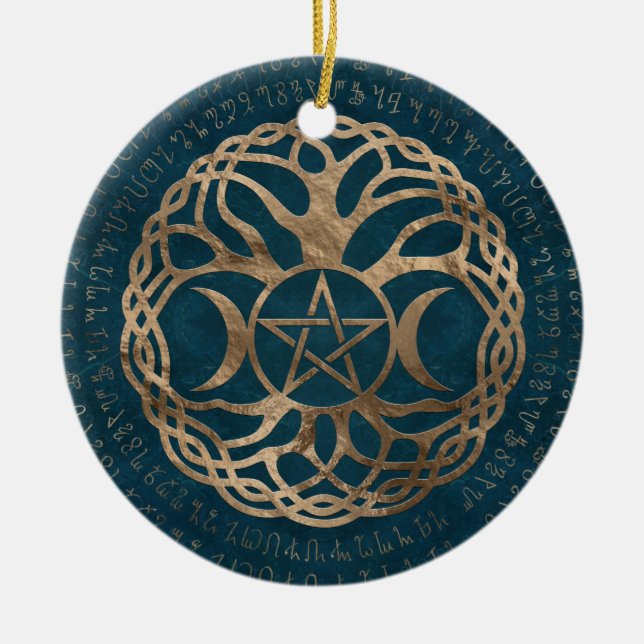 Triple Moon Goddess with pentagram Ceramic Ornament (Front)