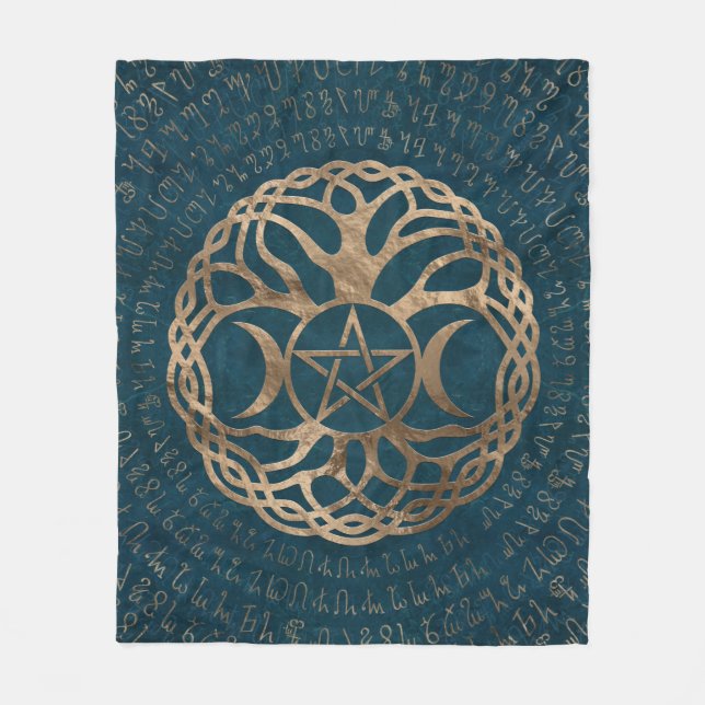 Triple Moon Goddess with pentagram Fleece Blanket (Front)