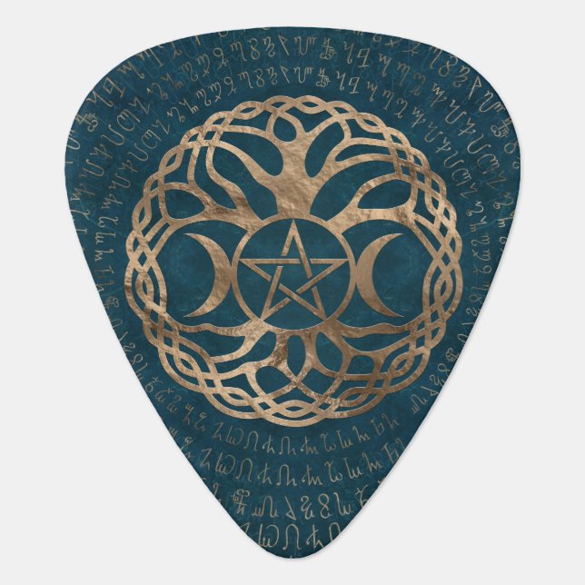 Triple Moon Goddess with pentagram Guitar Pick (Front)