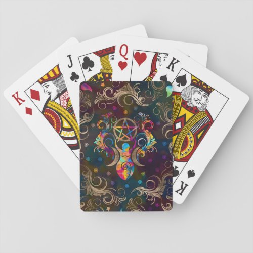 Triple Moon Goddess with pentagram ornament Playing Cards