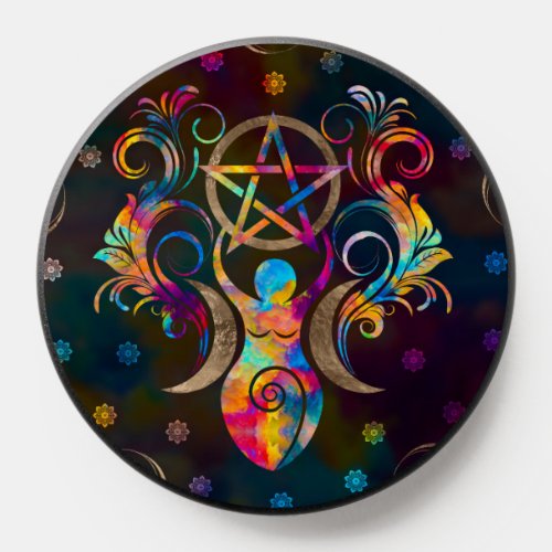 Triple Moon Goddess with pentagram ornament PopSocket