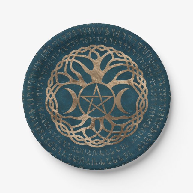 Triple Moon Goddess with pentagram Paper Plates (Front)