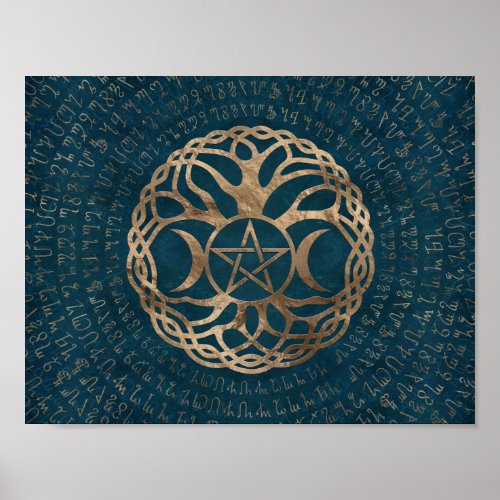 Triple Moon Goddess with pentagram Poster