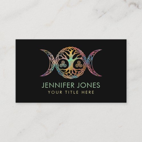 Triple Moon Goddess with triskele and tree of life Business Card