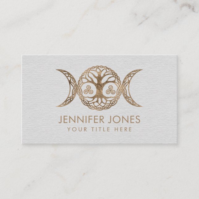 Triple Moon Goddess with triskele and tree of life Business Card (Front)