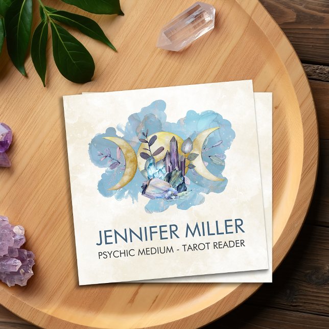 Triple Moon - Healing Crystals Watercolor  Square Business Card (Creator Uploaded)