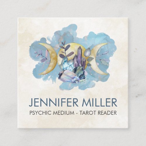 Triple Moon _ Healing Crystals Watercolor  Square Business Card